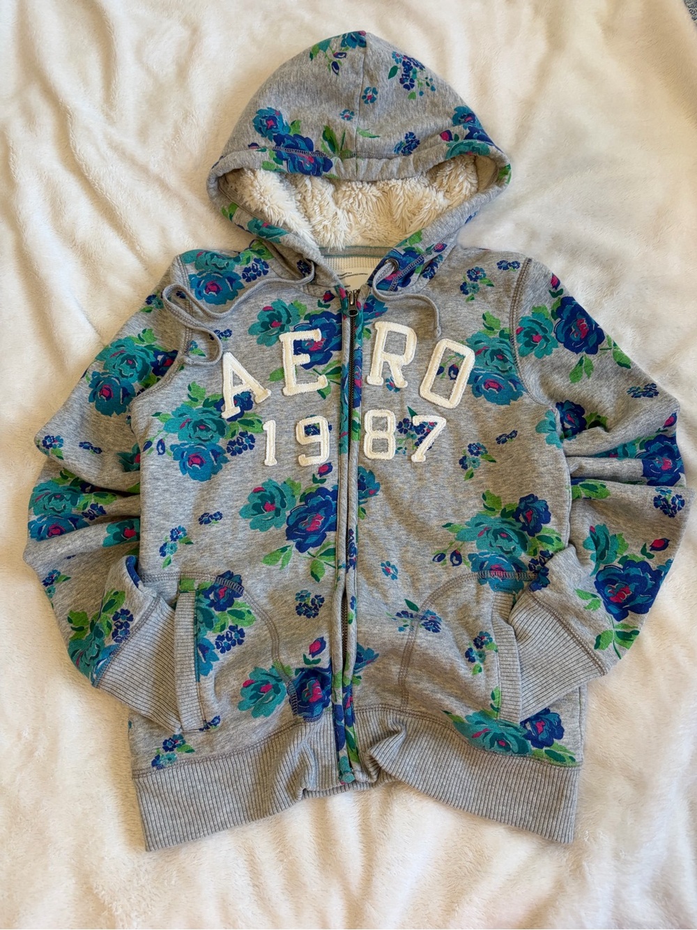 Aeropostale Gray Hoodie with Blue & Teal Floral Print